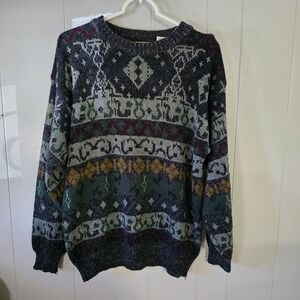 Sears The Mens Store Sweater Mens Medium Multi Color Fair Isle Vintage Knit 4340